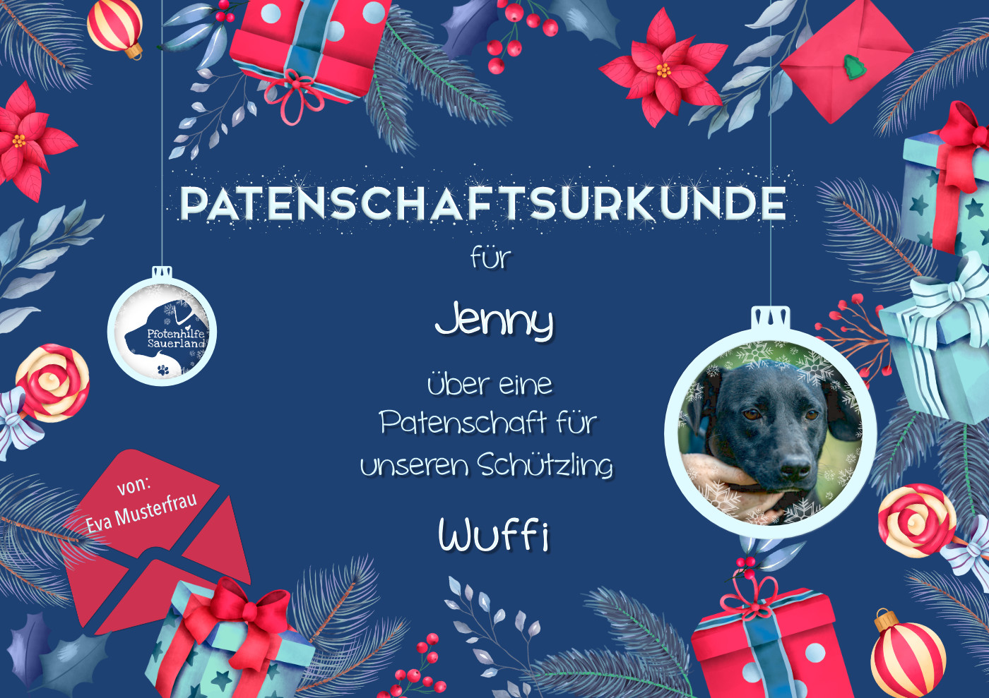 Geschenkurkunde blau quer